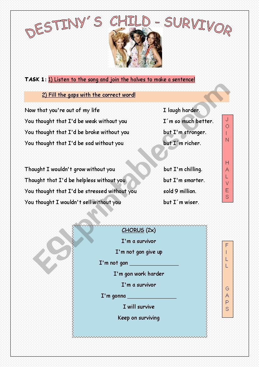 Song Survivor Listening worksheet