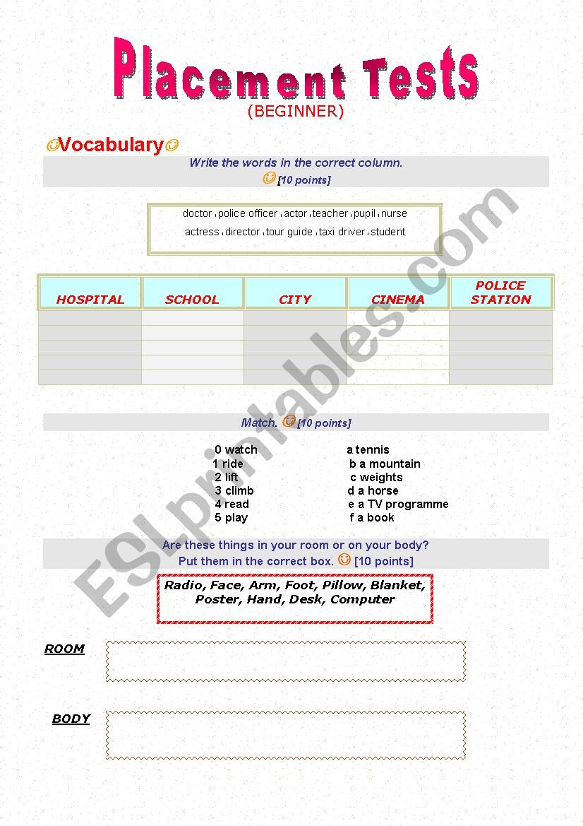 Placement Test Vocabulary-Beginner