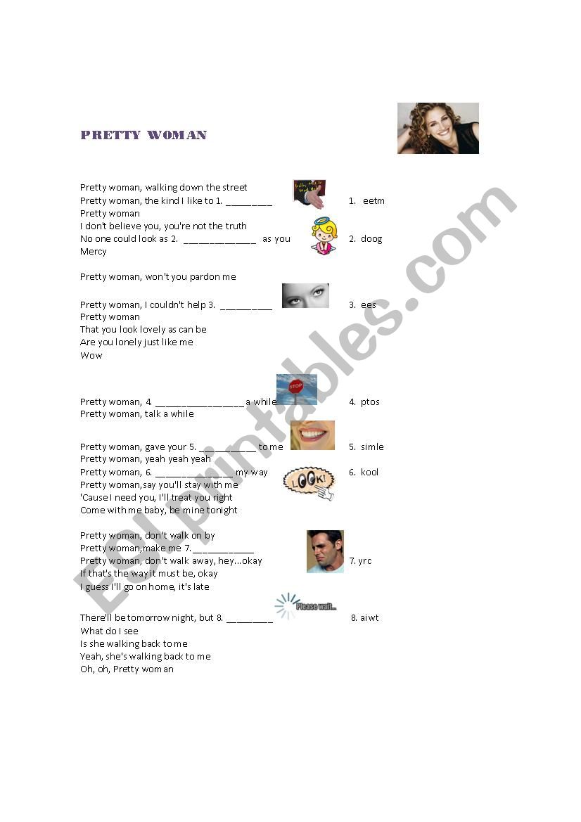 PRETTY WOMAN SONG worksheet