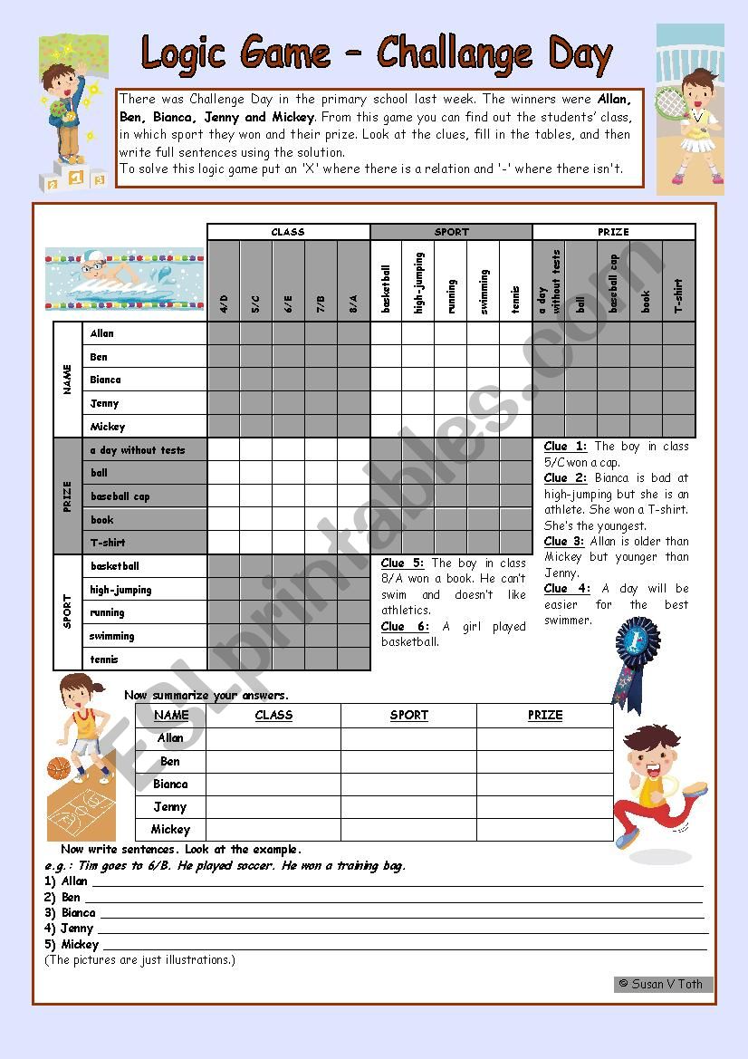 Logic game (36th) - Challange Day *** for elementary ss *** with key *** fully editable *** B&W