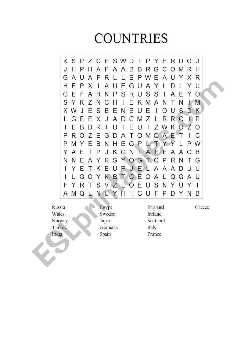 countries worksheet
