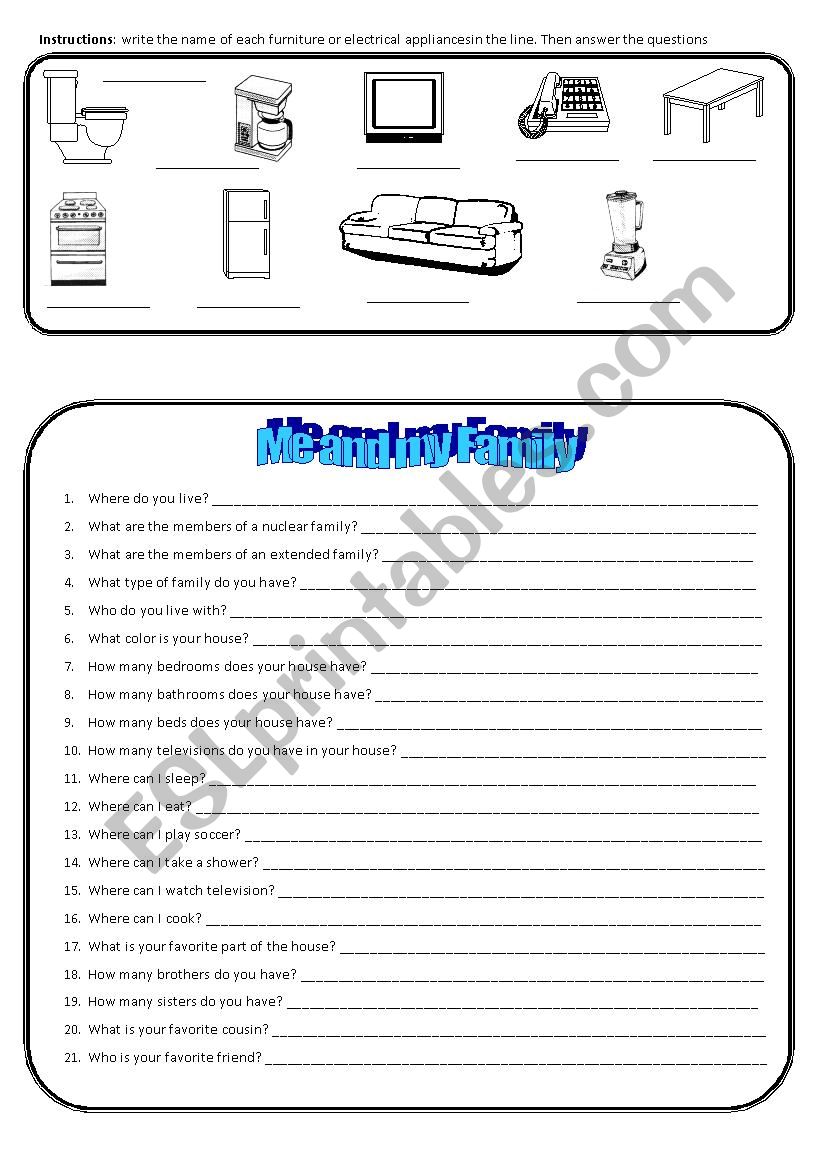 family and furniture worksheet