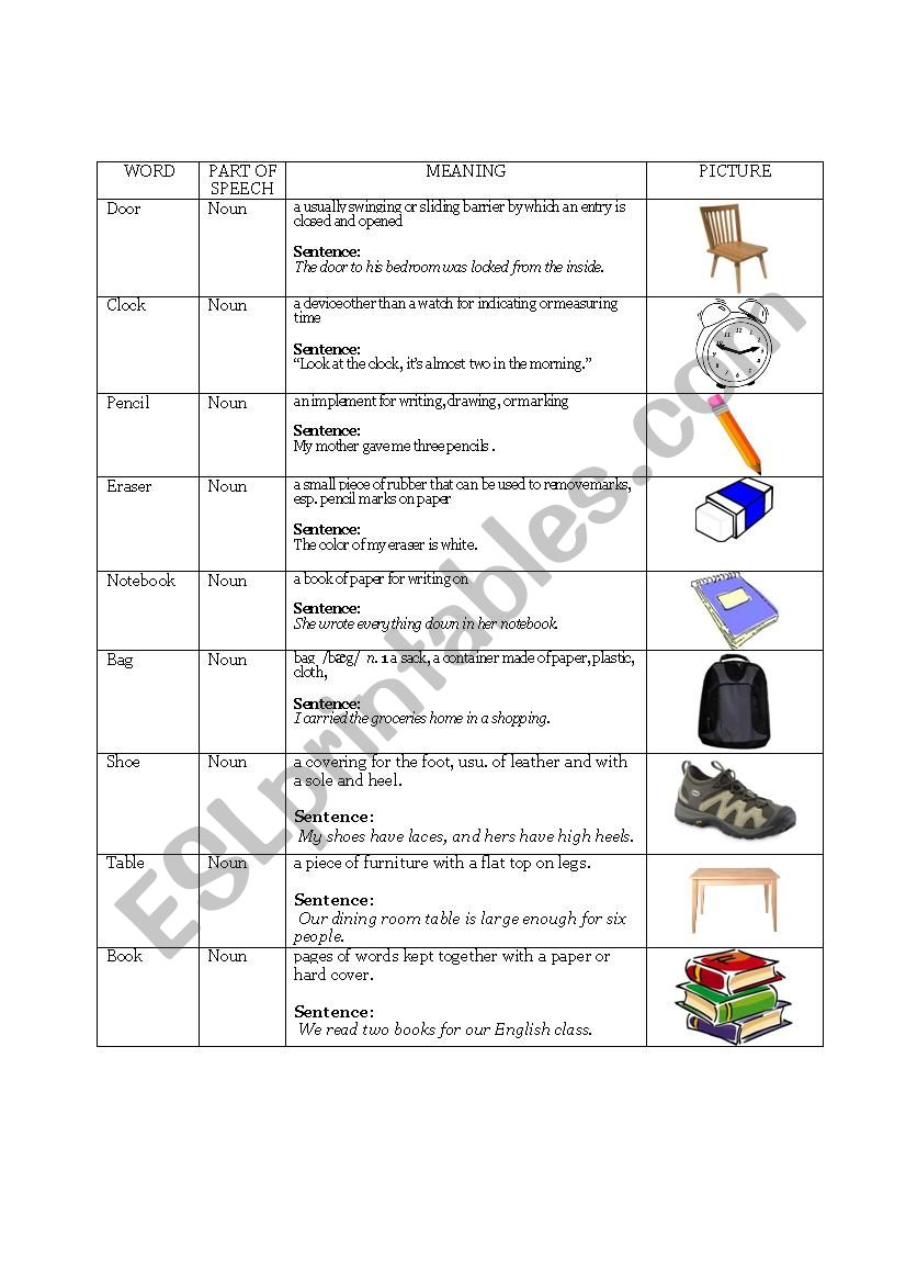 Beginner Vocabulary worksheet