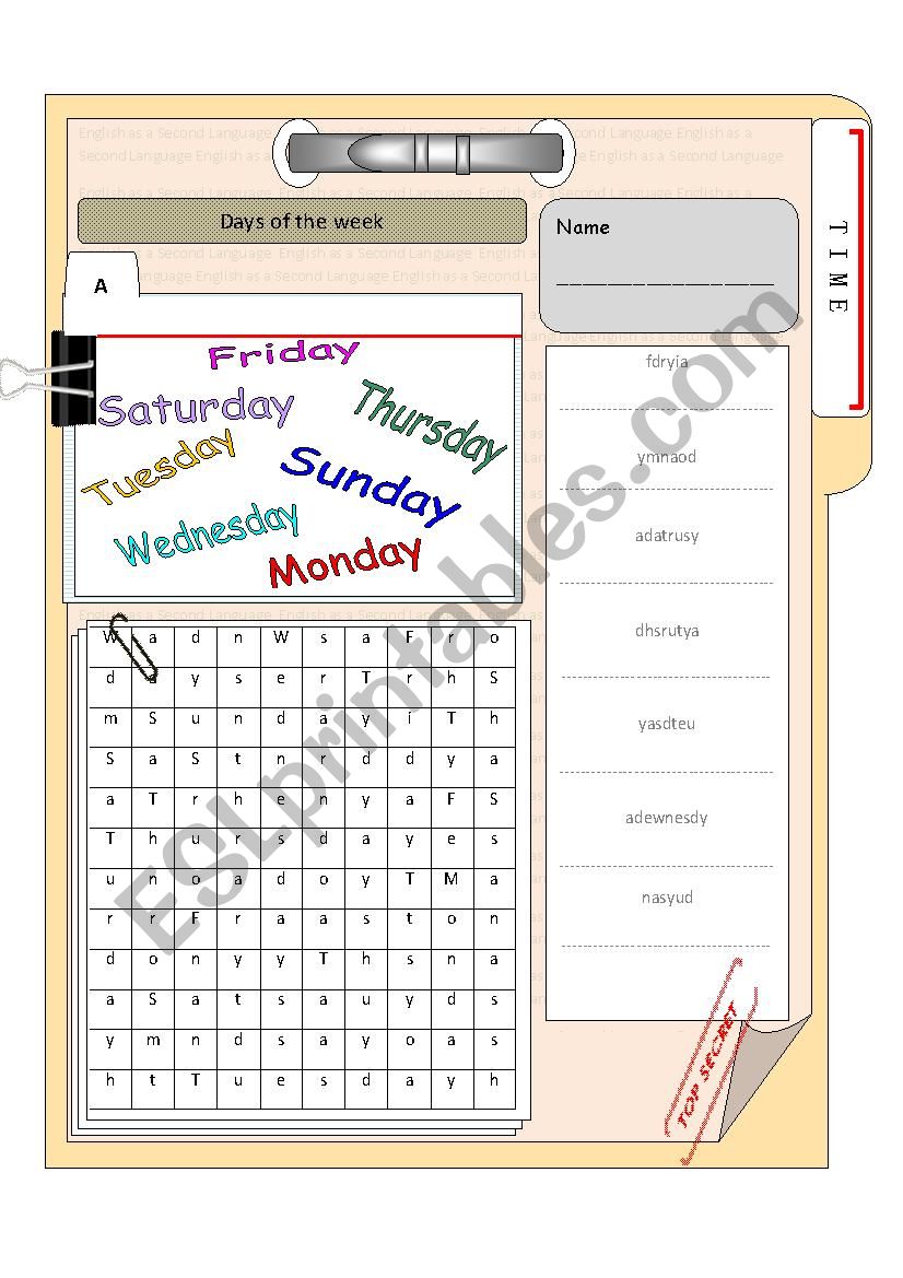 Days of the week worksheet