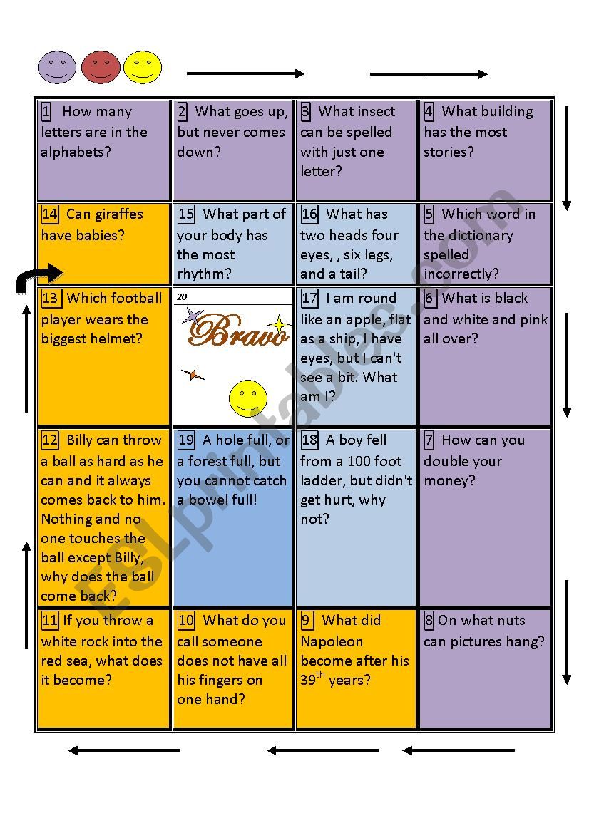 riddles board game  worksheet