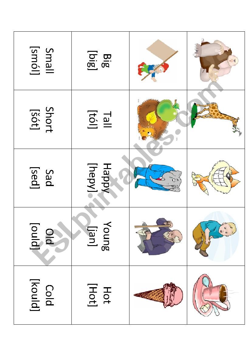 Adjectives for young children - playing cards
