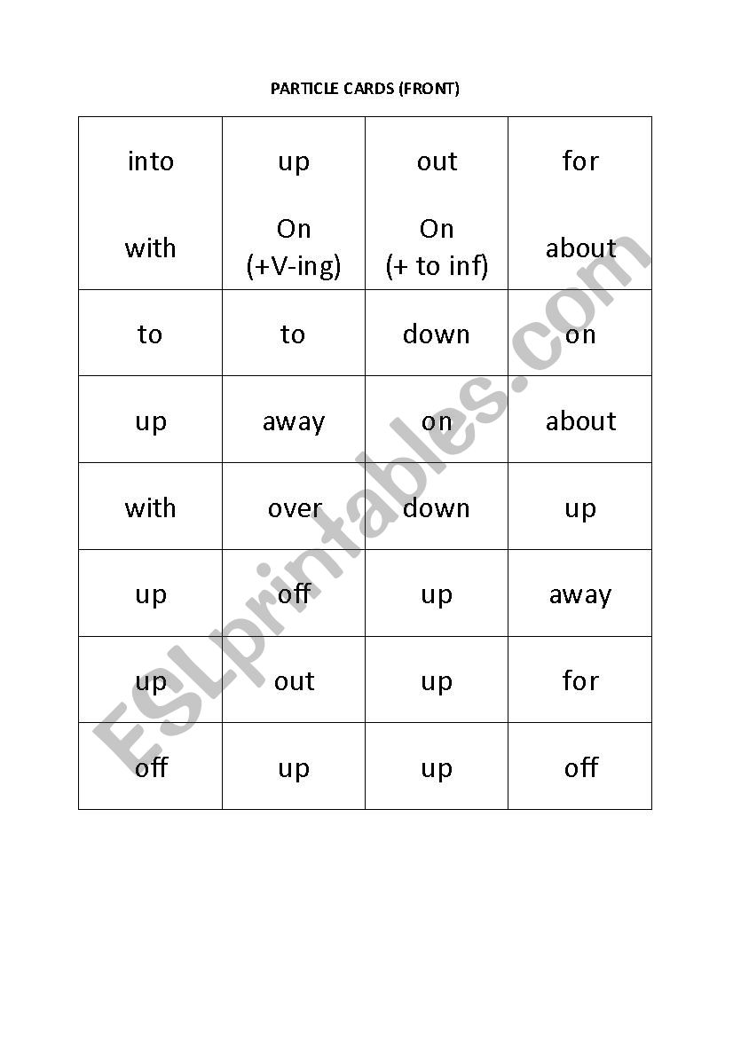 Phrasal verbs bingo worksheet