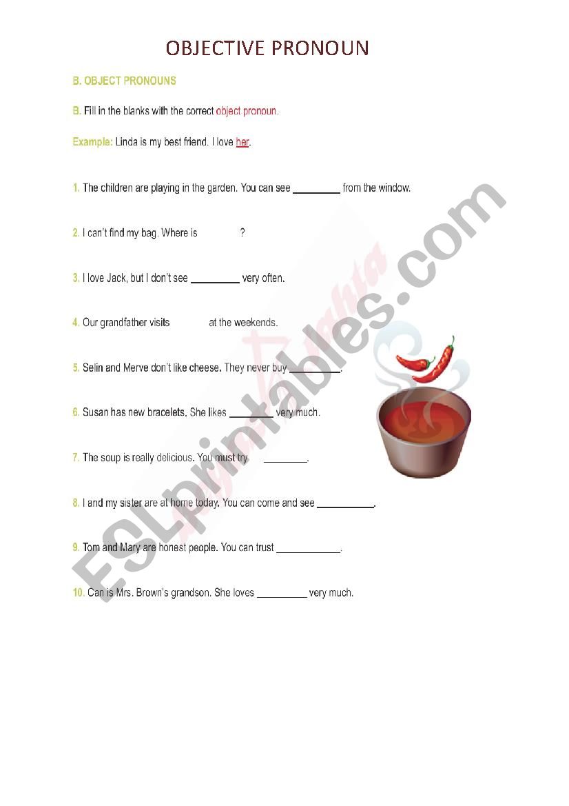 objective pronouns worksheet