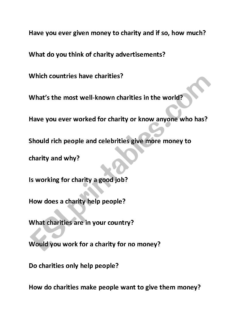 Charity discussion questions worksheet