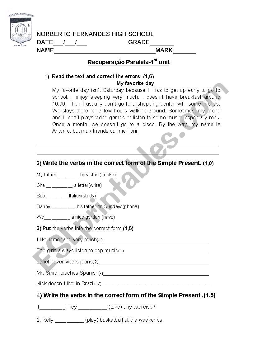 Review about Simple Present worksheet