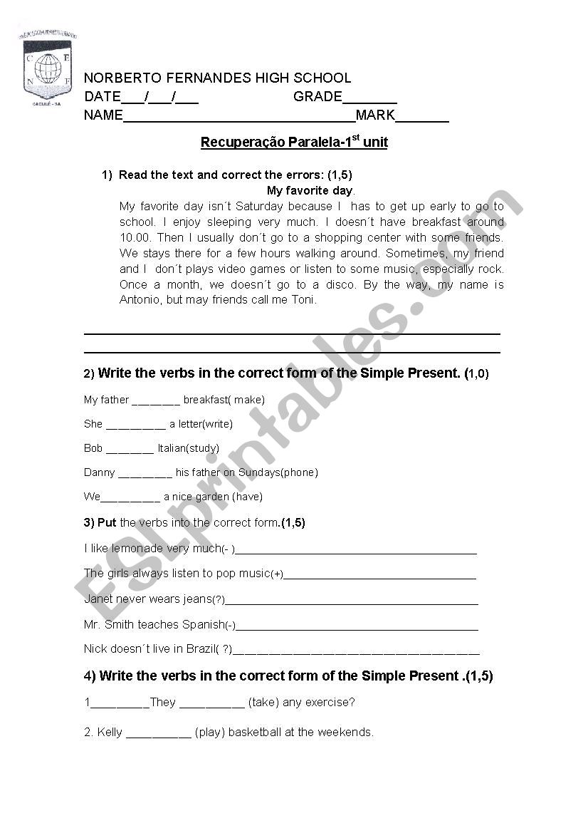 Review about Simple Present worksheet