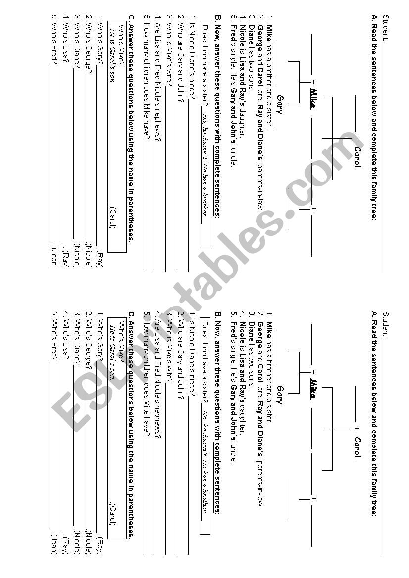 Family tree logic game worksheet