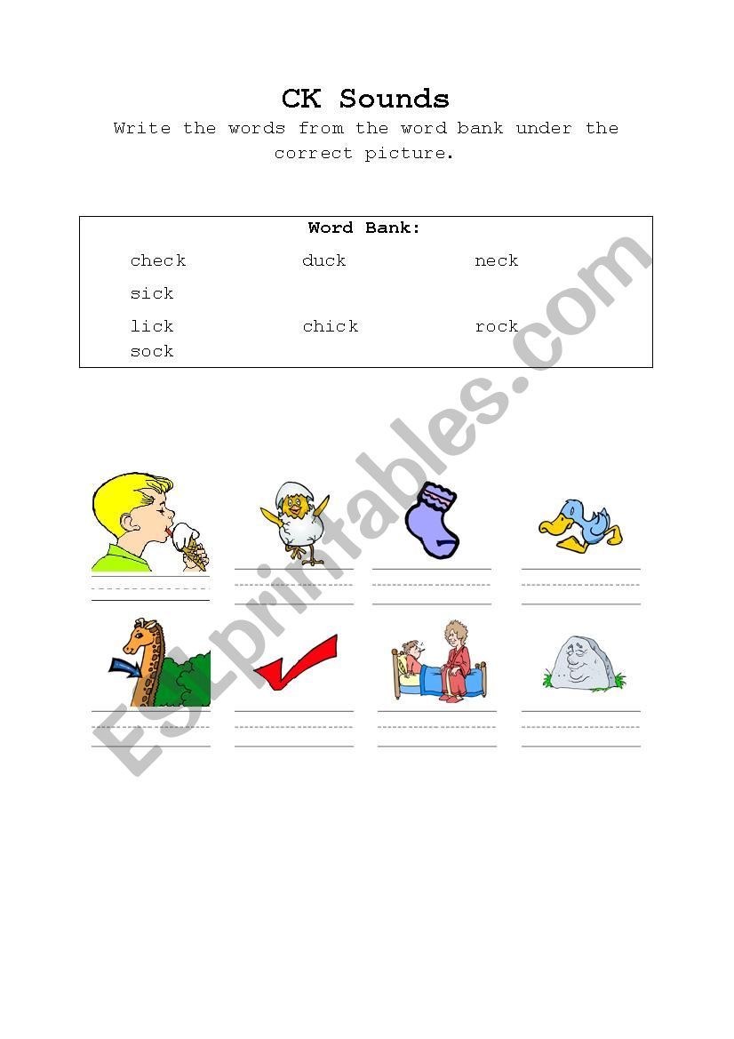 CK" Words Worksheet for Kids - ESL worksheet by golffbalwakerguy