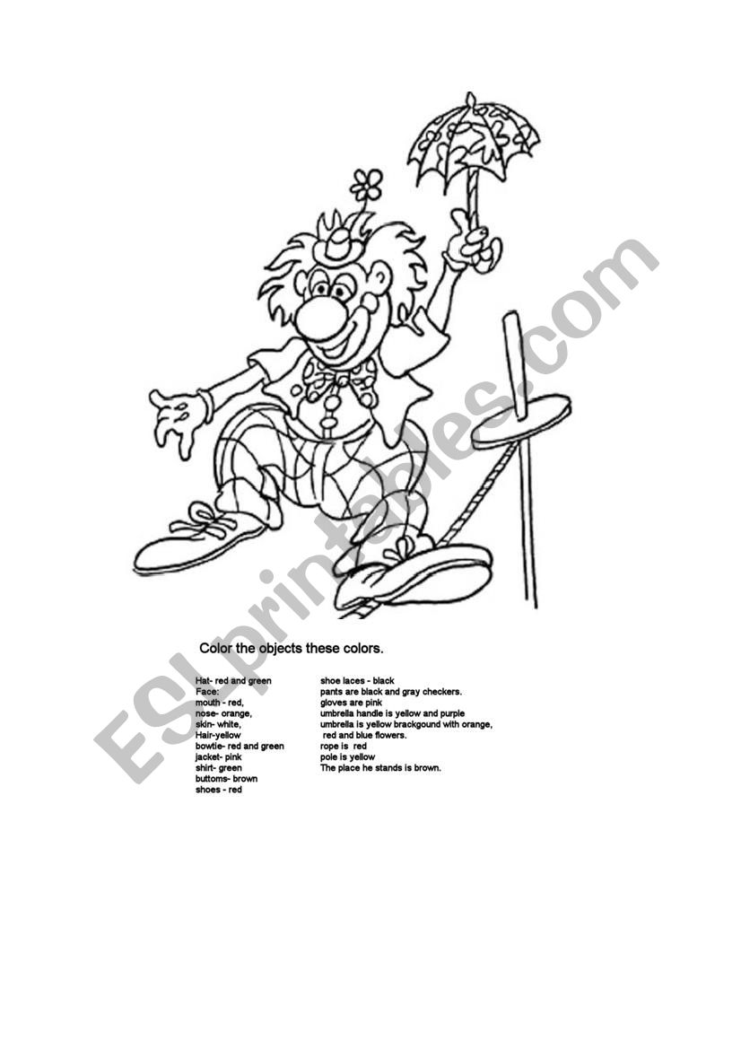 Color the Clown worksheet