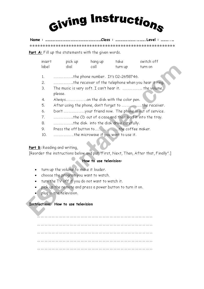 Giving Instructions worksheet