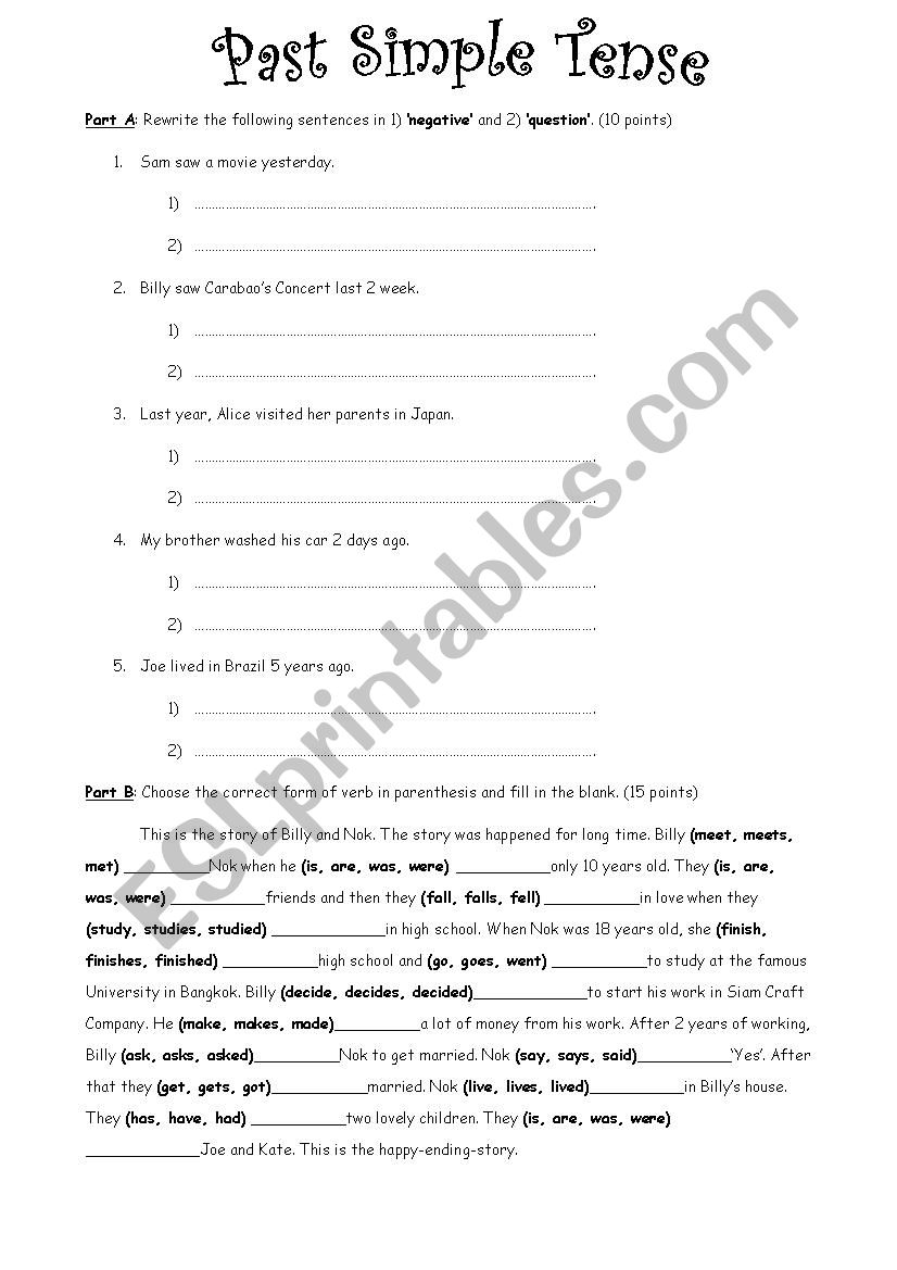 Past Simple Tense worksheet