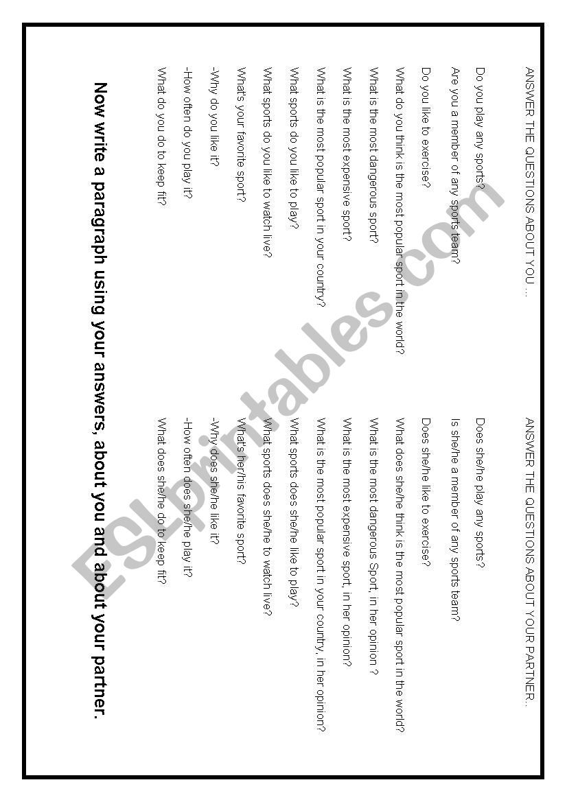 Sport Questions worksheet