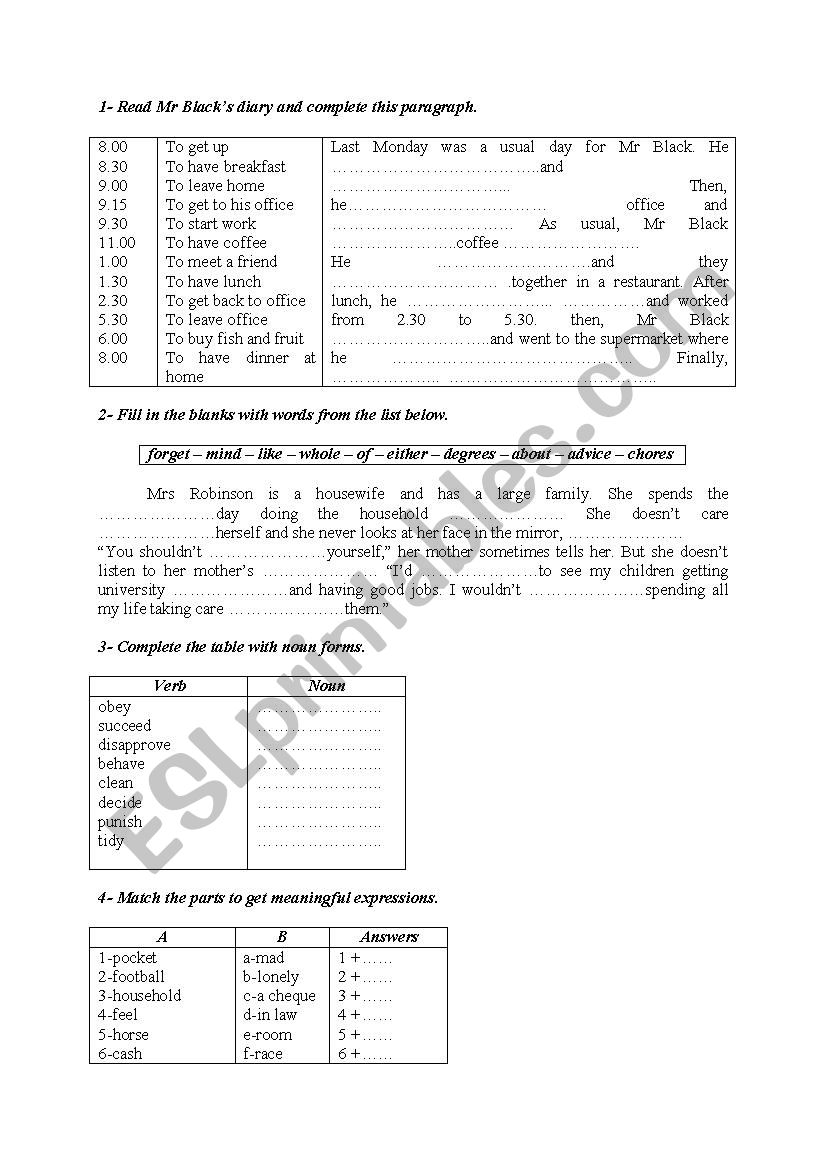 Language activities 14 worksheet