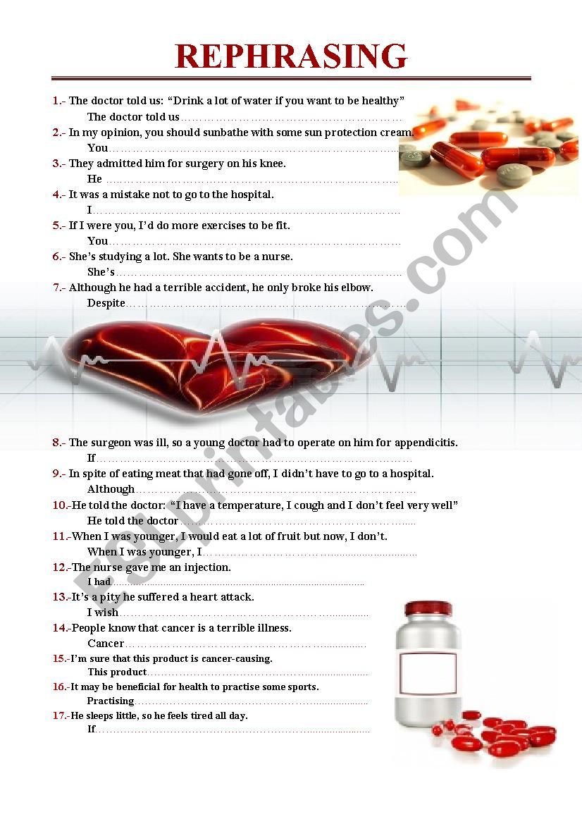 REPHRASING (Health 2) worksheet