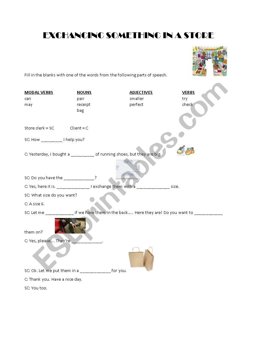 Exchanging items in a store worksheet