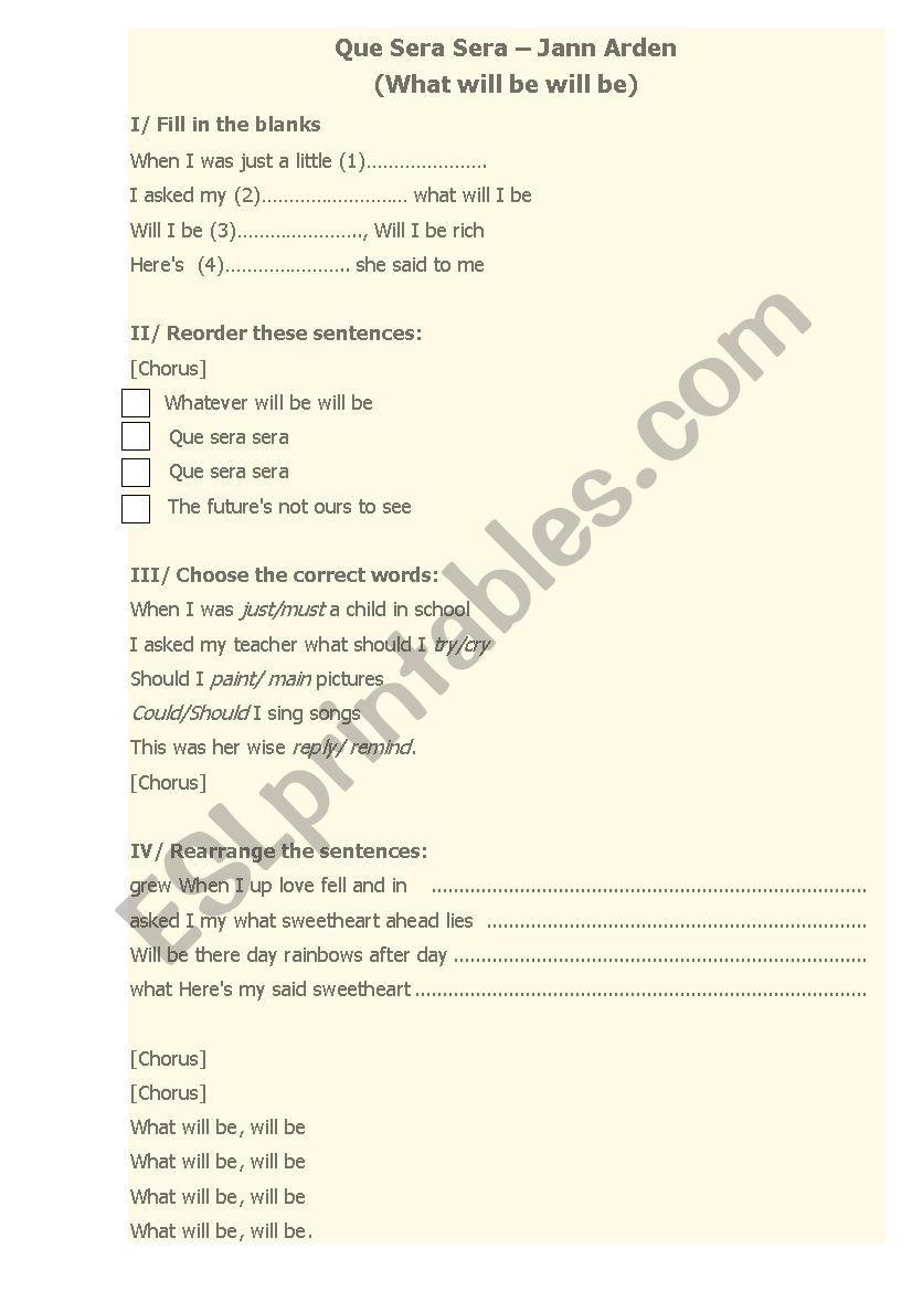 Song worksheet