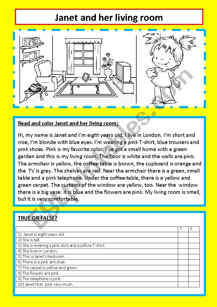 Janet and her living room worksheet