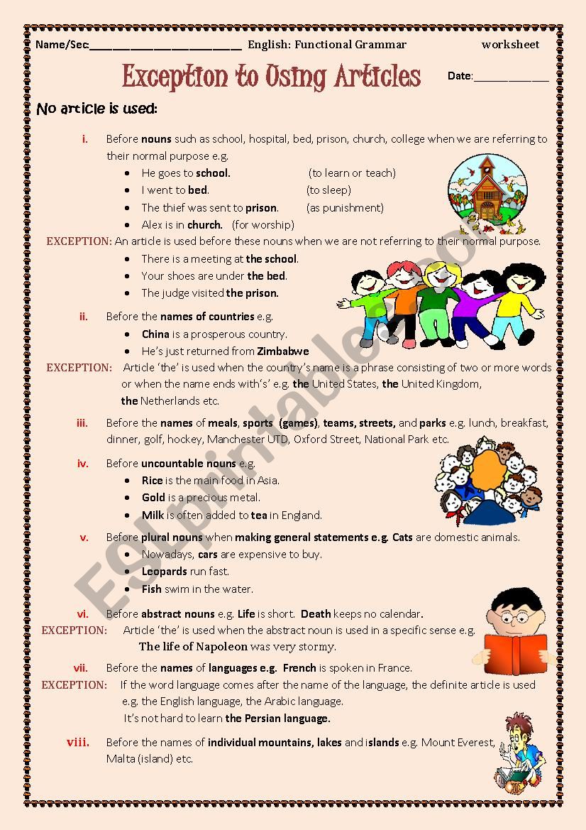 The Articles 3/3 worksheet