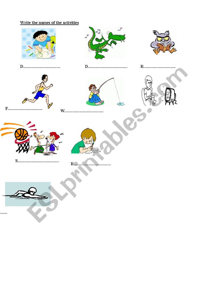 Name the activities worksheet