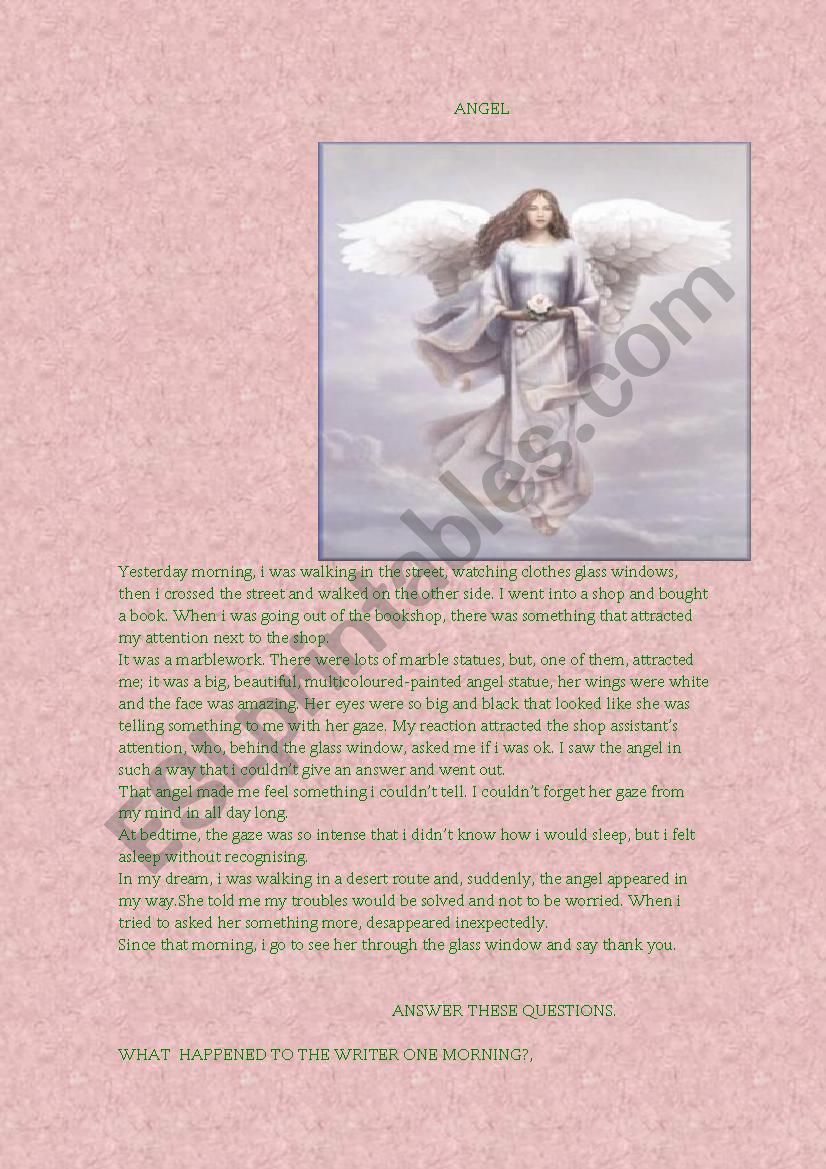 angel, reading comprehension worksheet