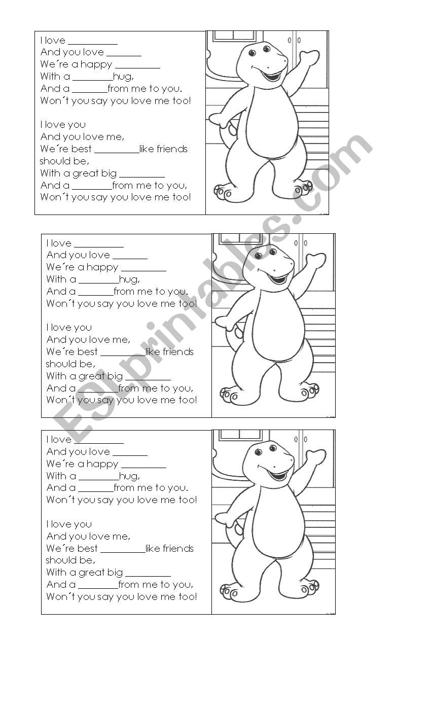 BarneyÂ´s song worksheet
