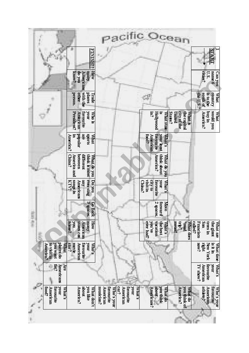 America Road Trip Game worksheet