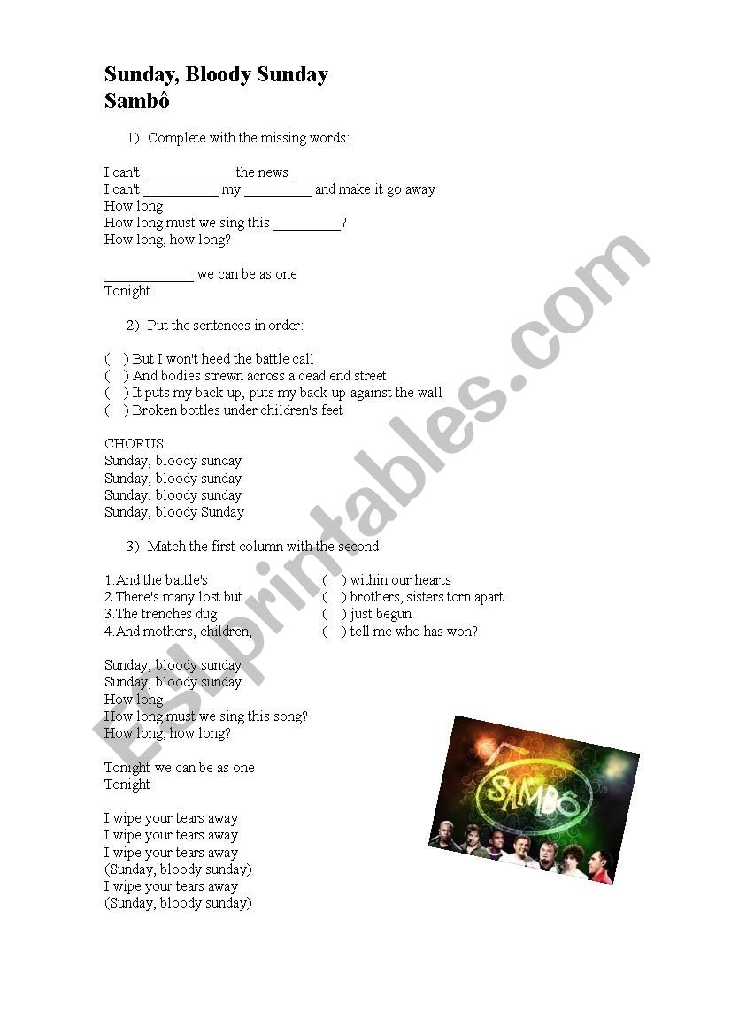 Samb - Sunday Bloody Sunday worksheet