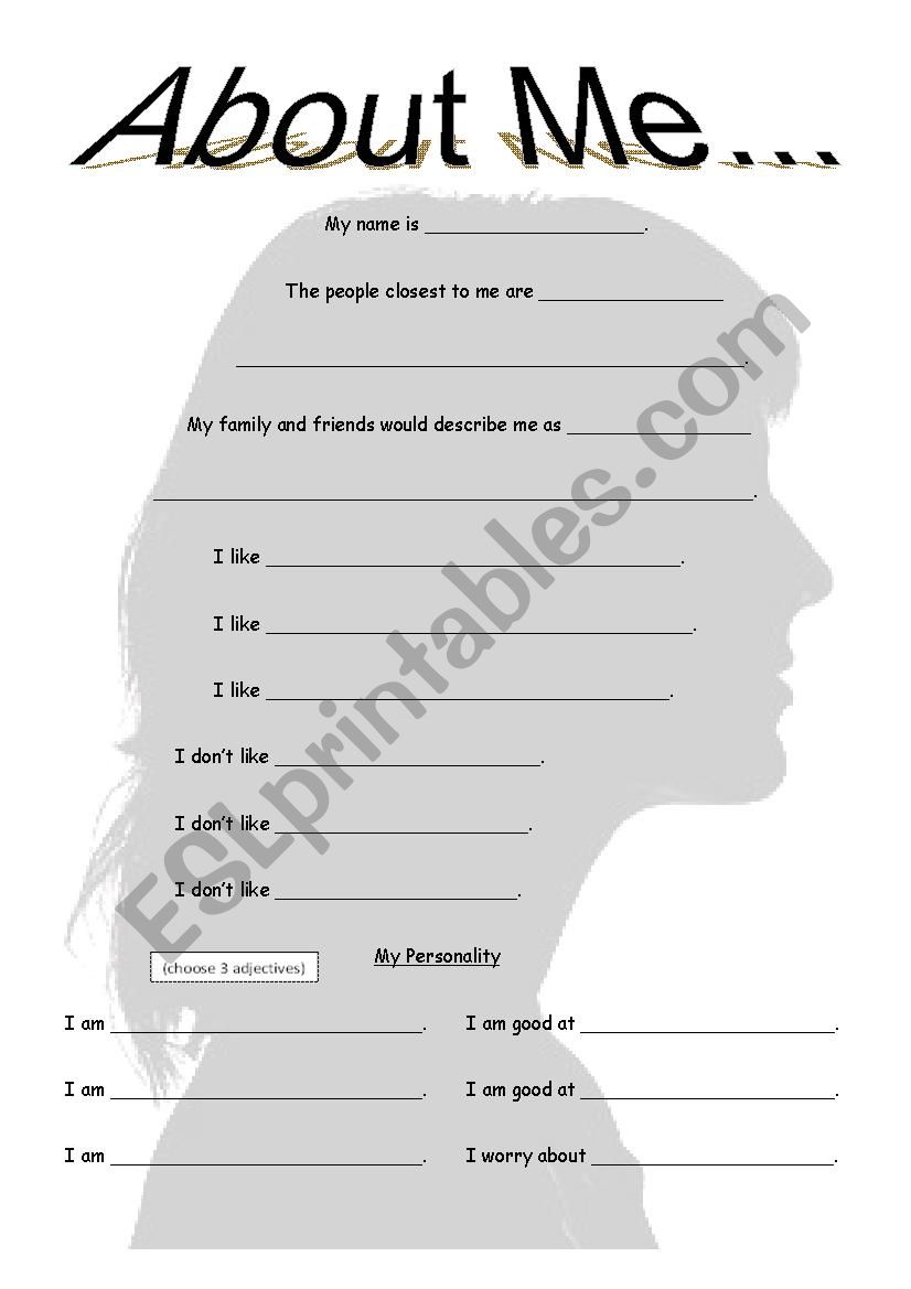 About me (female) worksheet