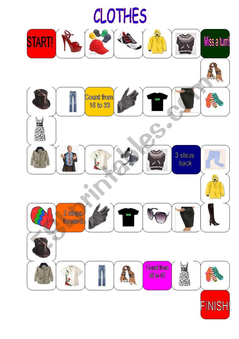 Clothes Board Game worksheet