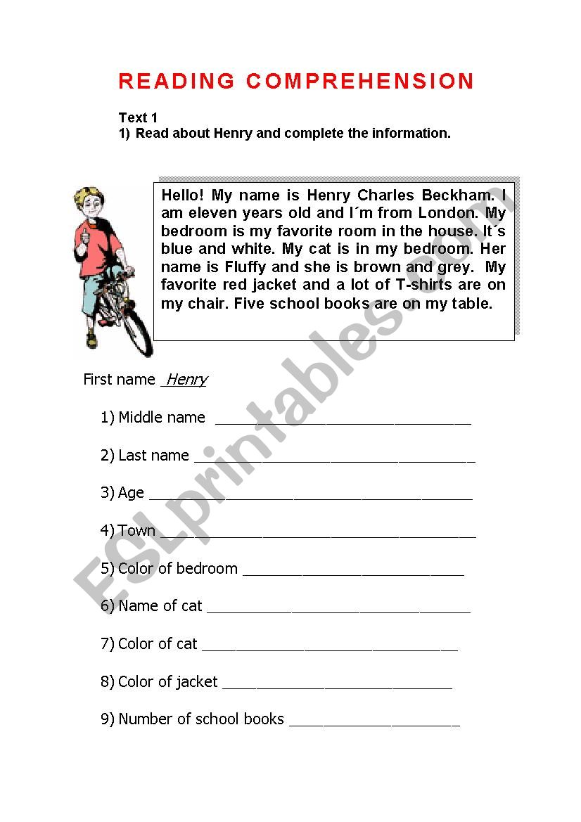 Reading Comprehension worksheet