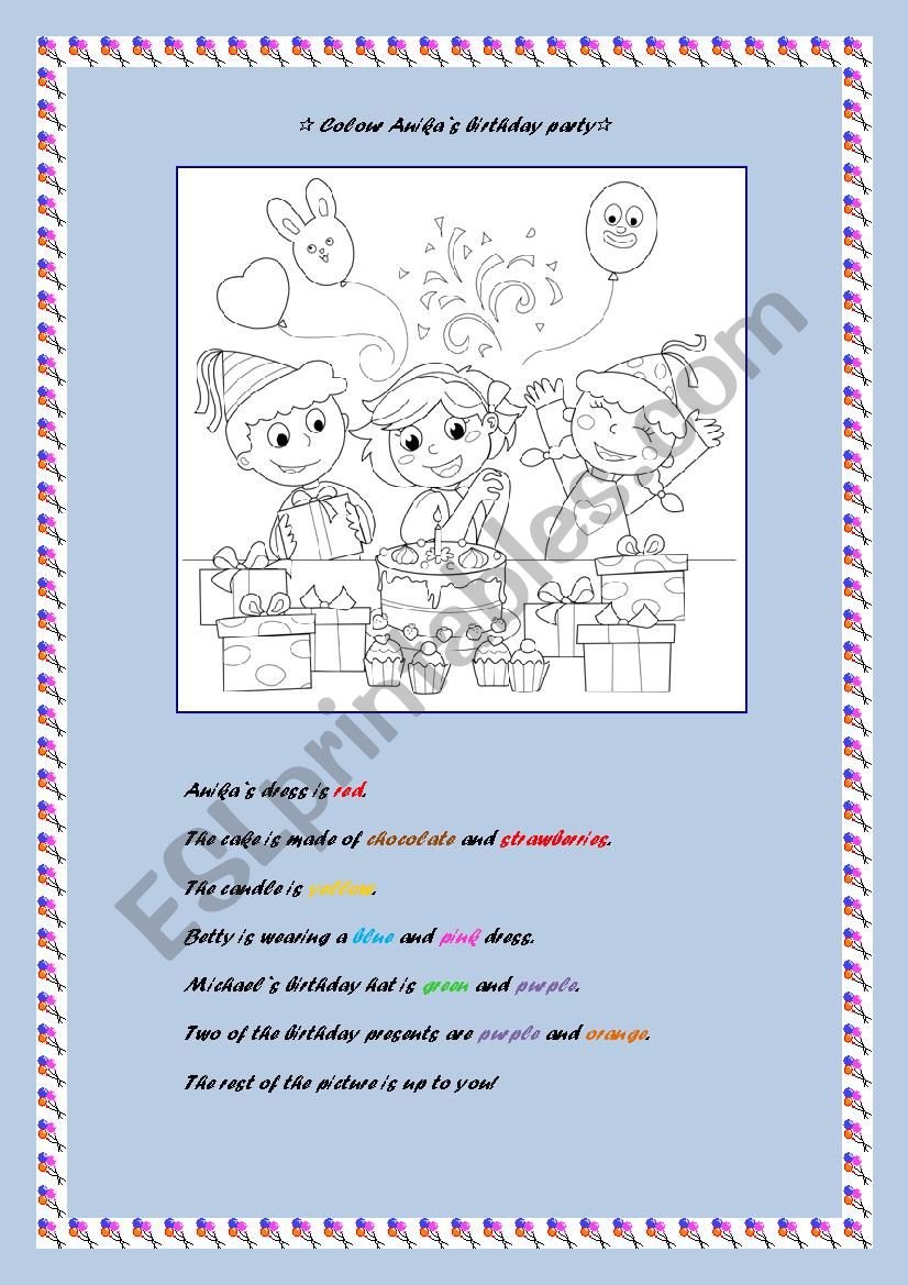 Birthday party worksheet