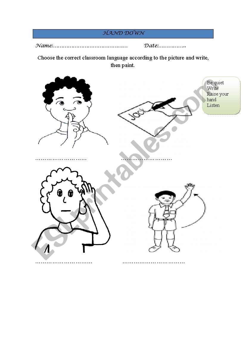 Classroom language worksheet