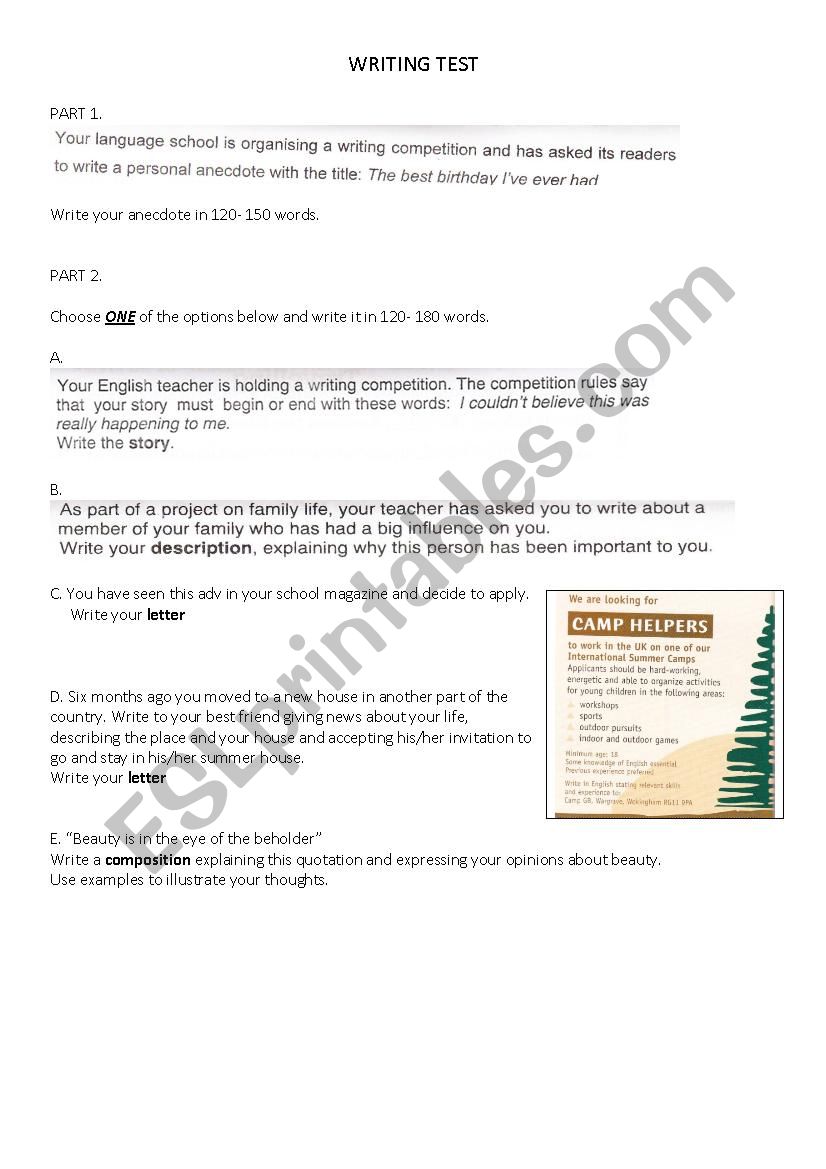 writing pieces worksheet