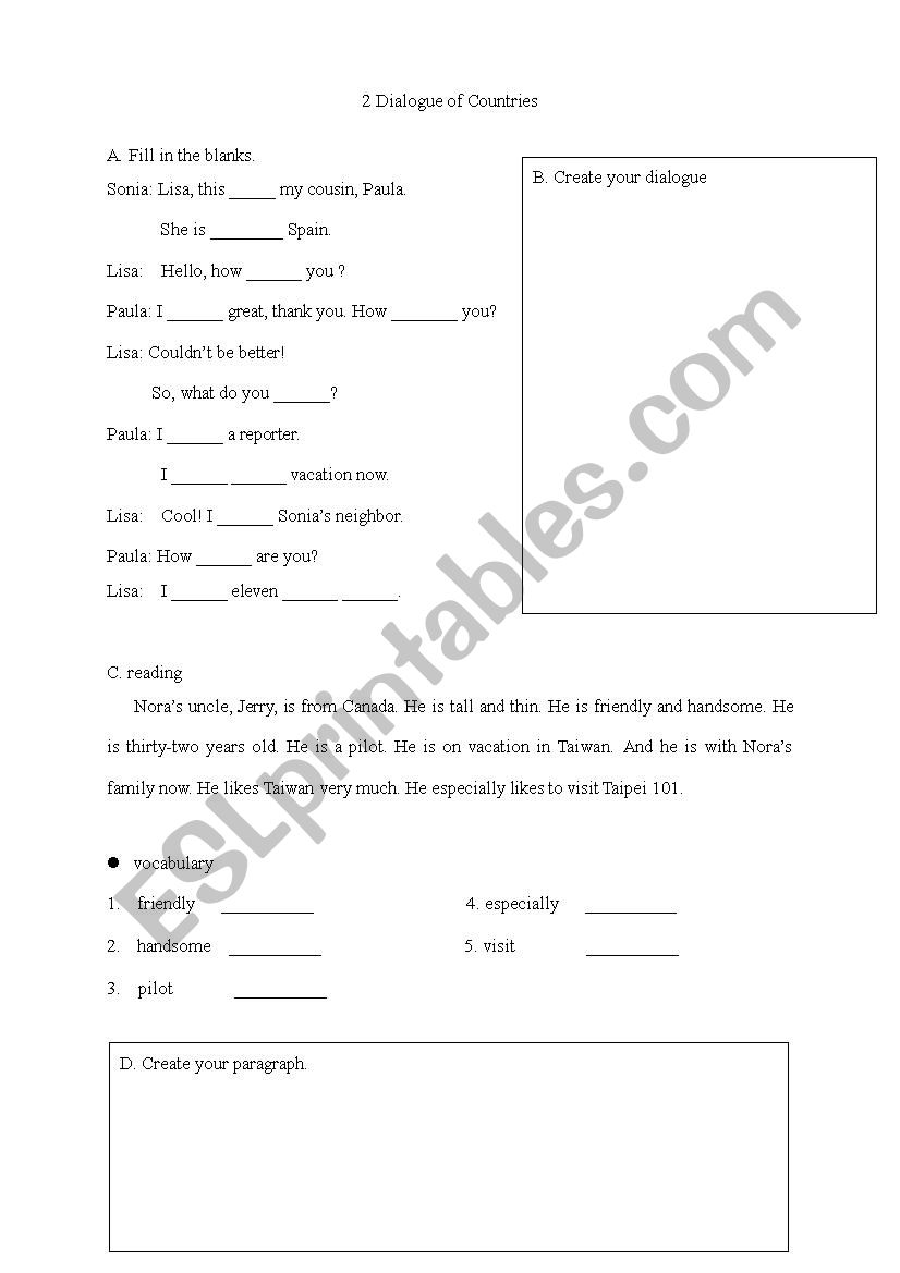 Dialogue of Countries 2 worksheet