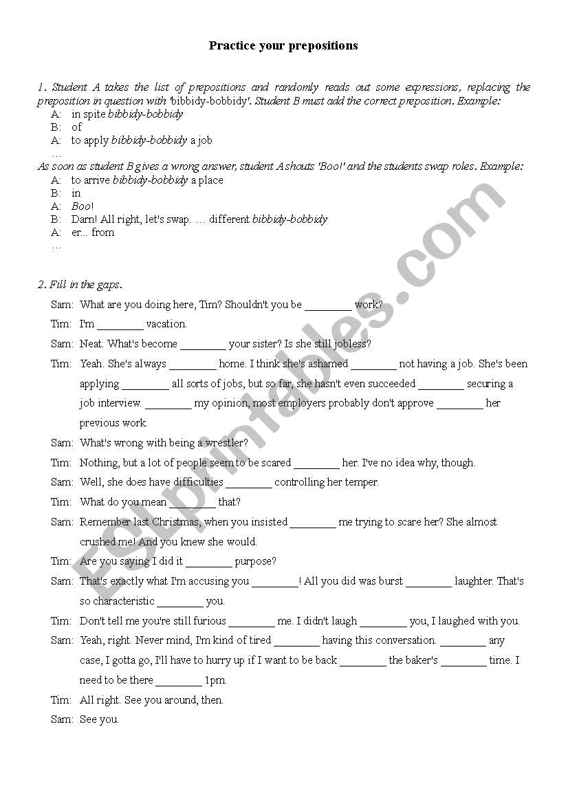 Practice Your Prepositions worksheet