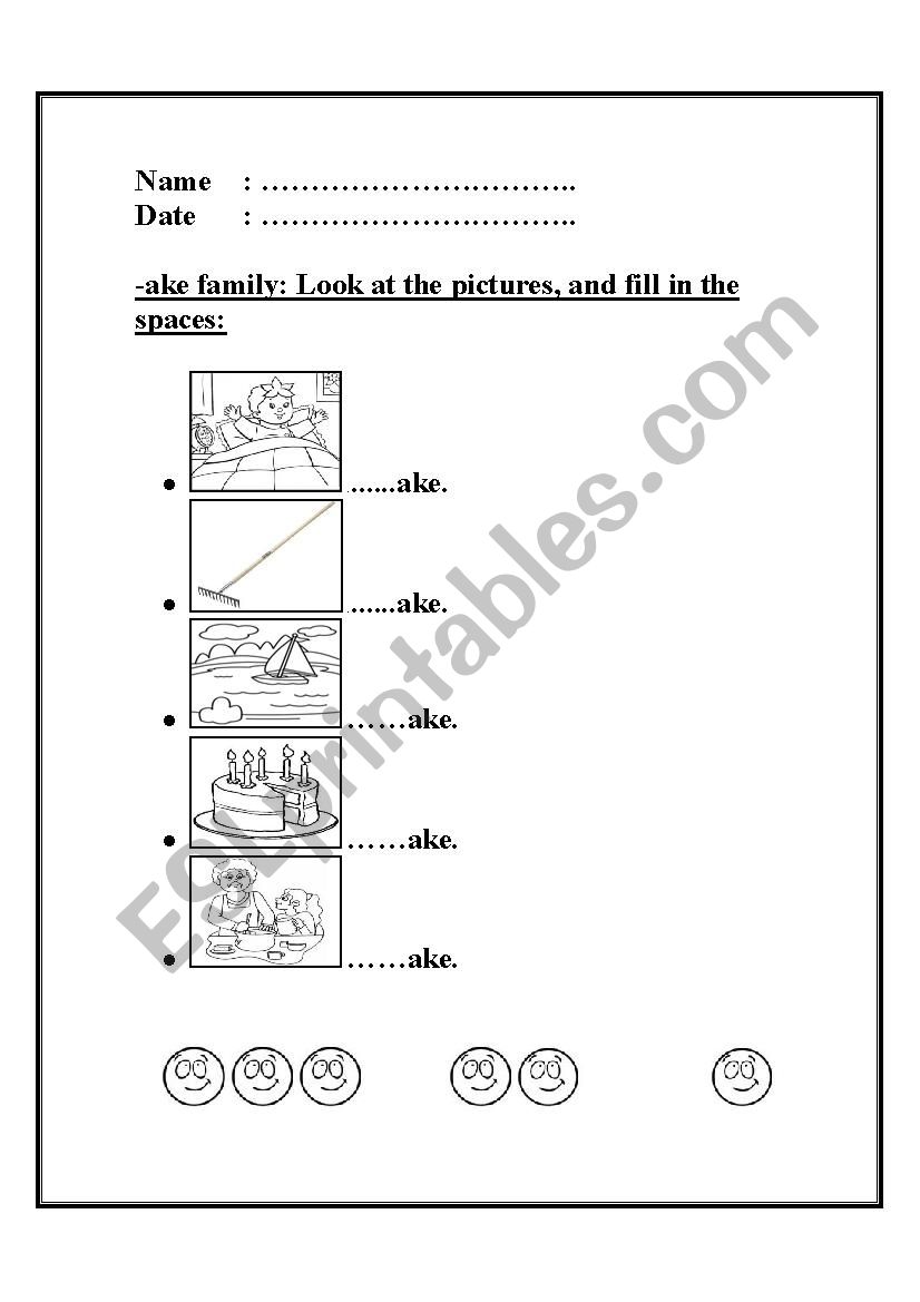 -ake word family worksheet