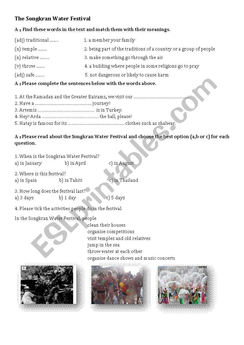 the songkran water festival worksheet