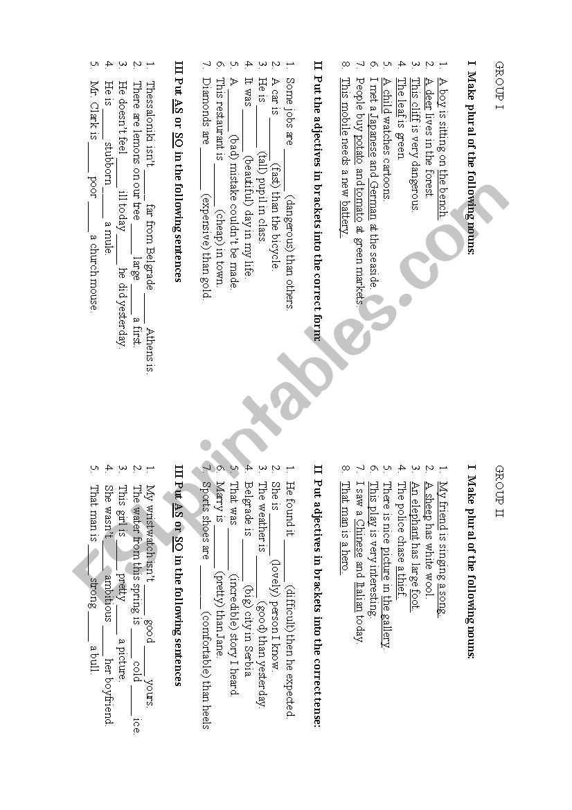 Plural of nouns and Comparison of adjectives