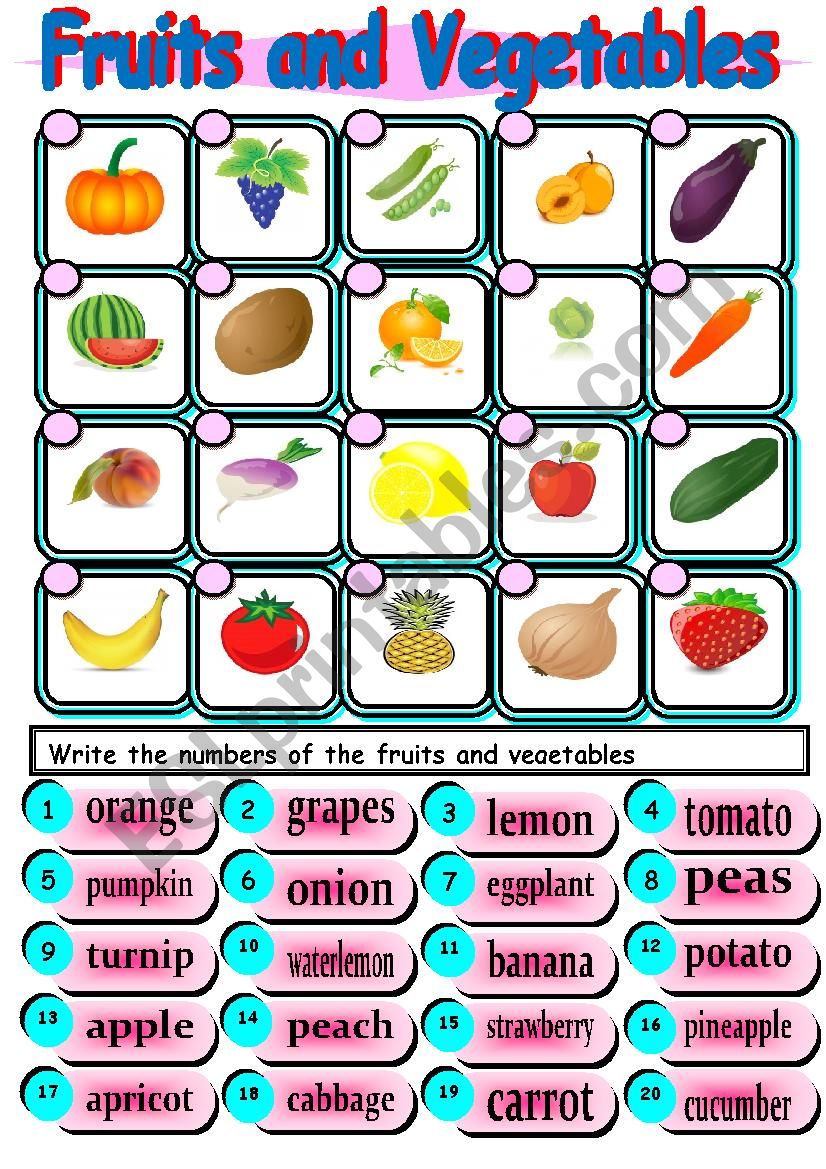 fruits and vegetables worksheet