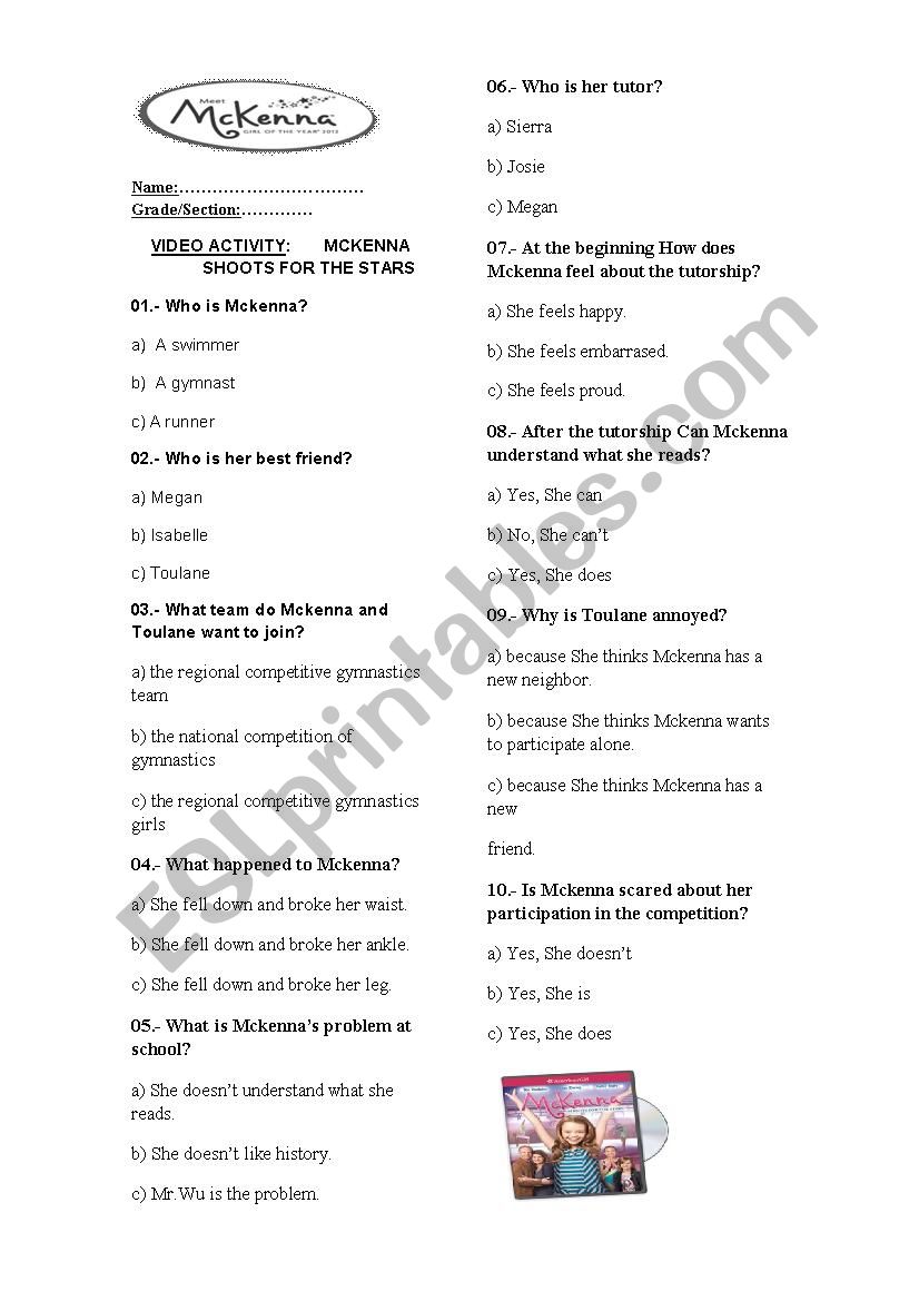 Activity of Movie Mckenna worksheet