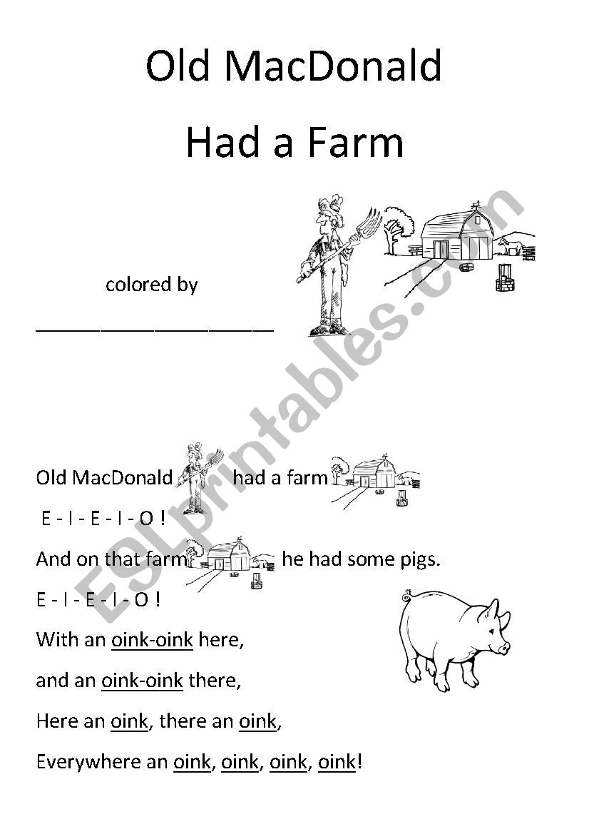 Old MacDonald Had a Farm worksheet