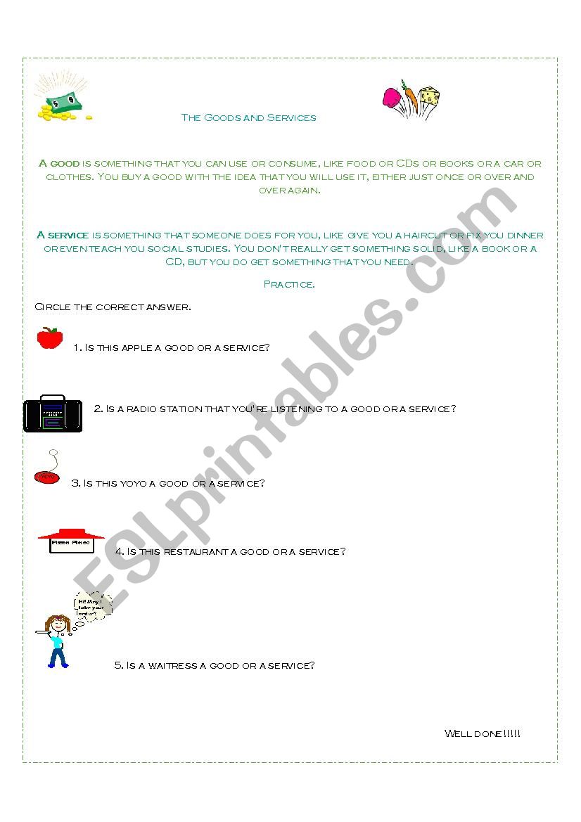 Goods and services worksheet