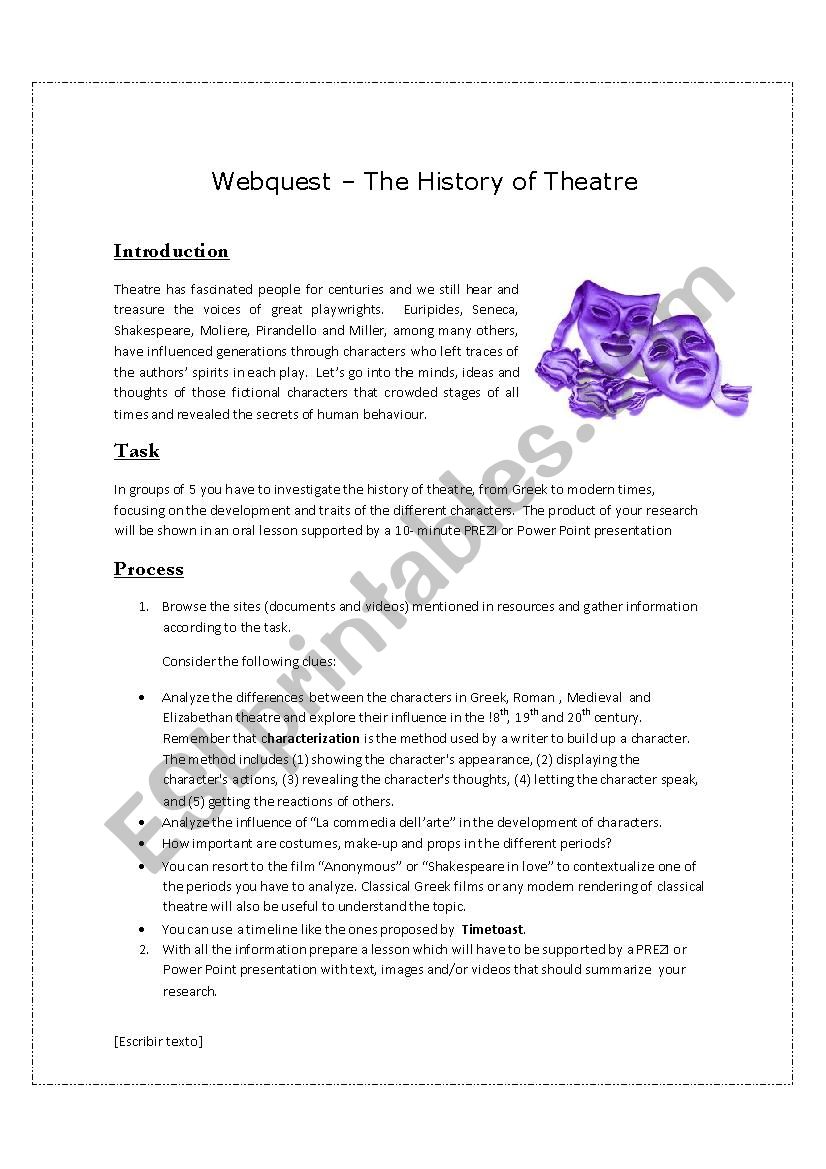 Webquest . The History of Theatre