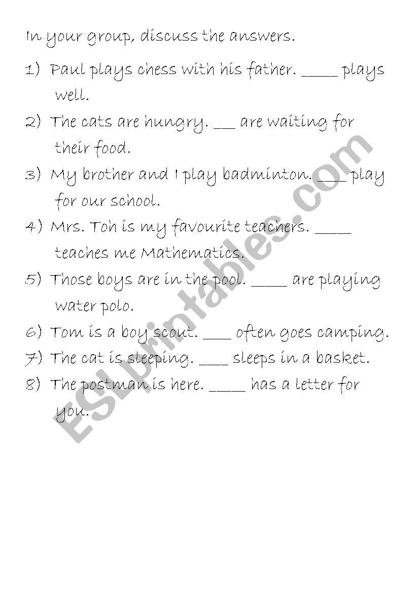 pronoun task worksheet