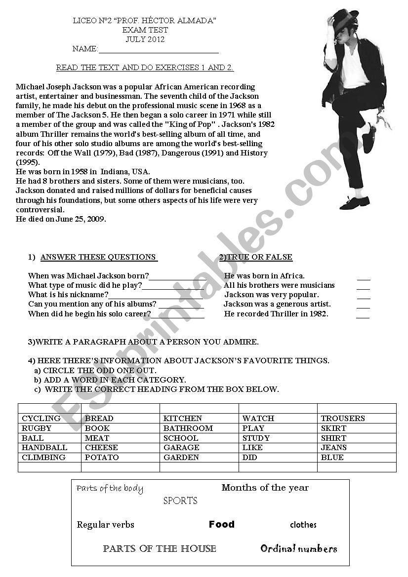 test for elementary students worksheet